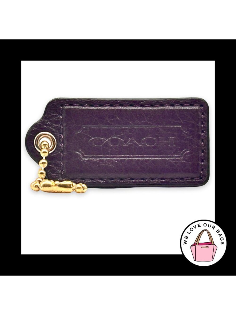 COACH HANG TAG 2.5" Purple Patent Leather Bag Charm Keychain Fob Brass Large